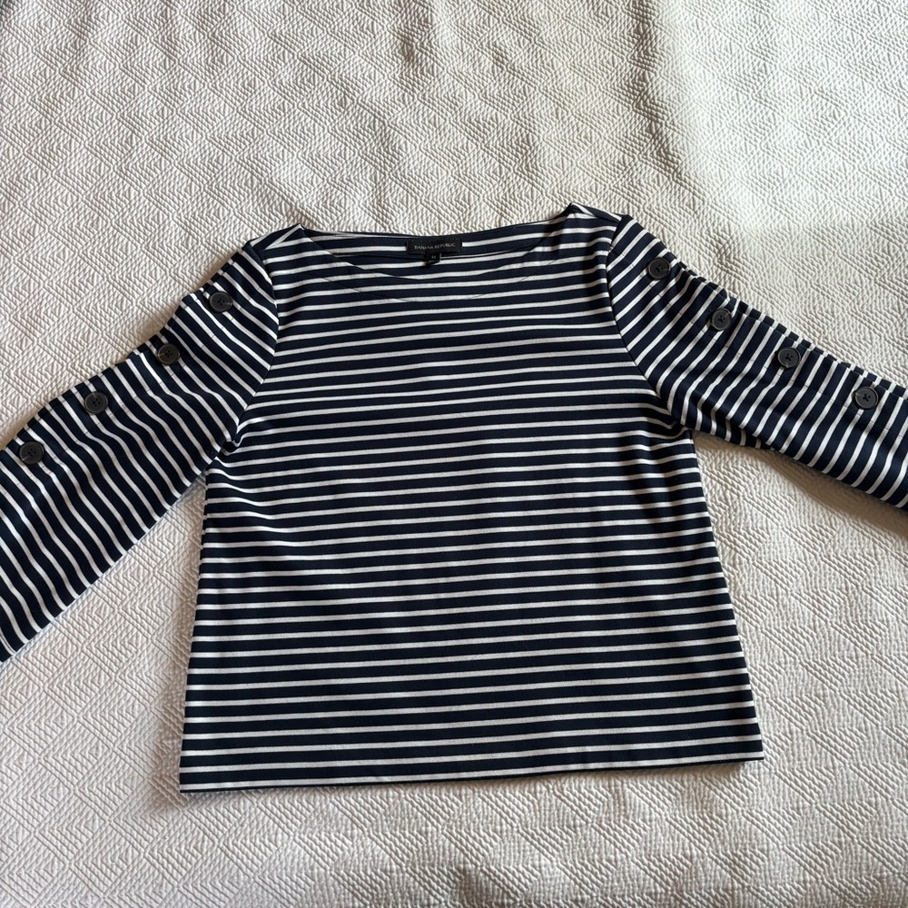 Banana Republic Striped Black and Navy  Women's Top